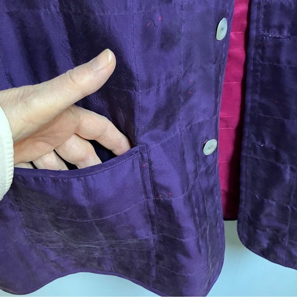 100% Silk Chico’s Purple Magenta Jacket Size 3 (16 to 18 XL) Lagenlook Button Up - Picture 4 of 10